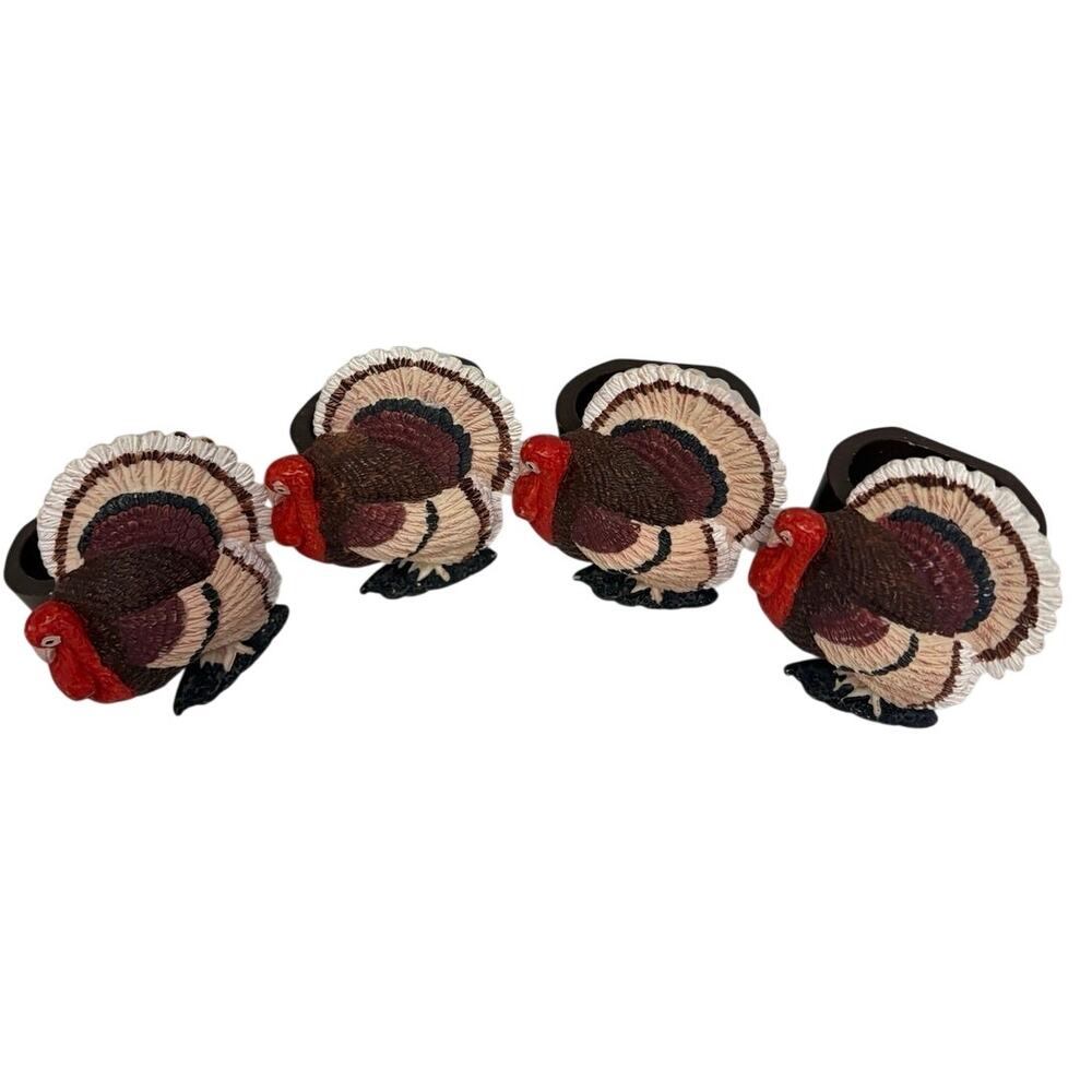 VTG Thanksgiving Turkey Napkin Rings Embroidered Plumage And Vibrant Red Heads